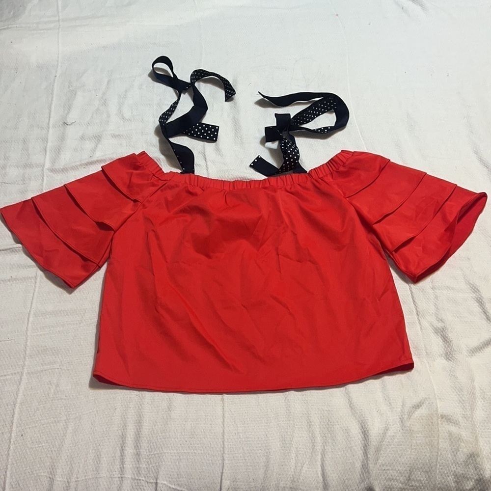 Lucy Paris Red Off The Shoulder Ruffle Sleeve Top Medium